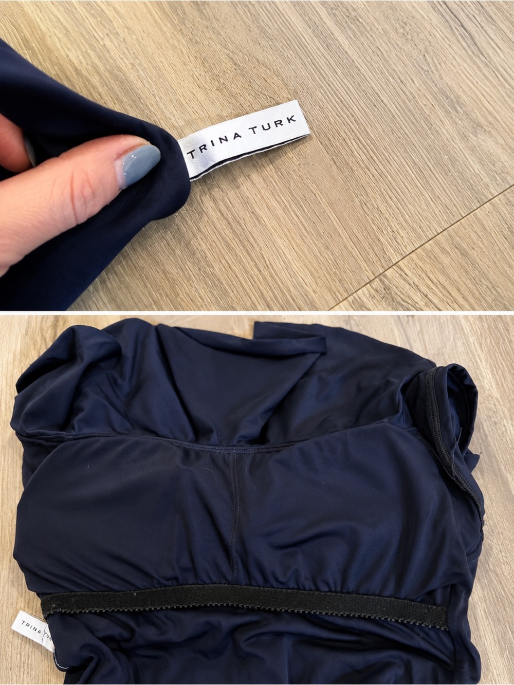 Trina Turk Navy Off-Shoulder Ruffle One-Piece - Picture 2 of 2
